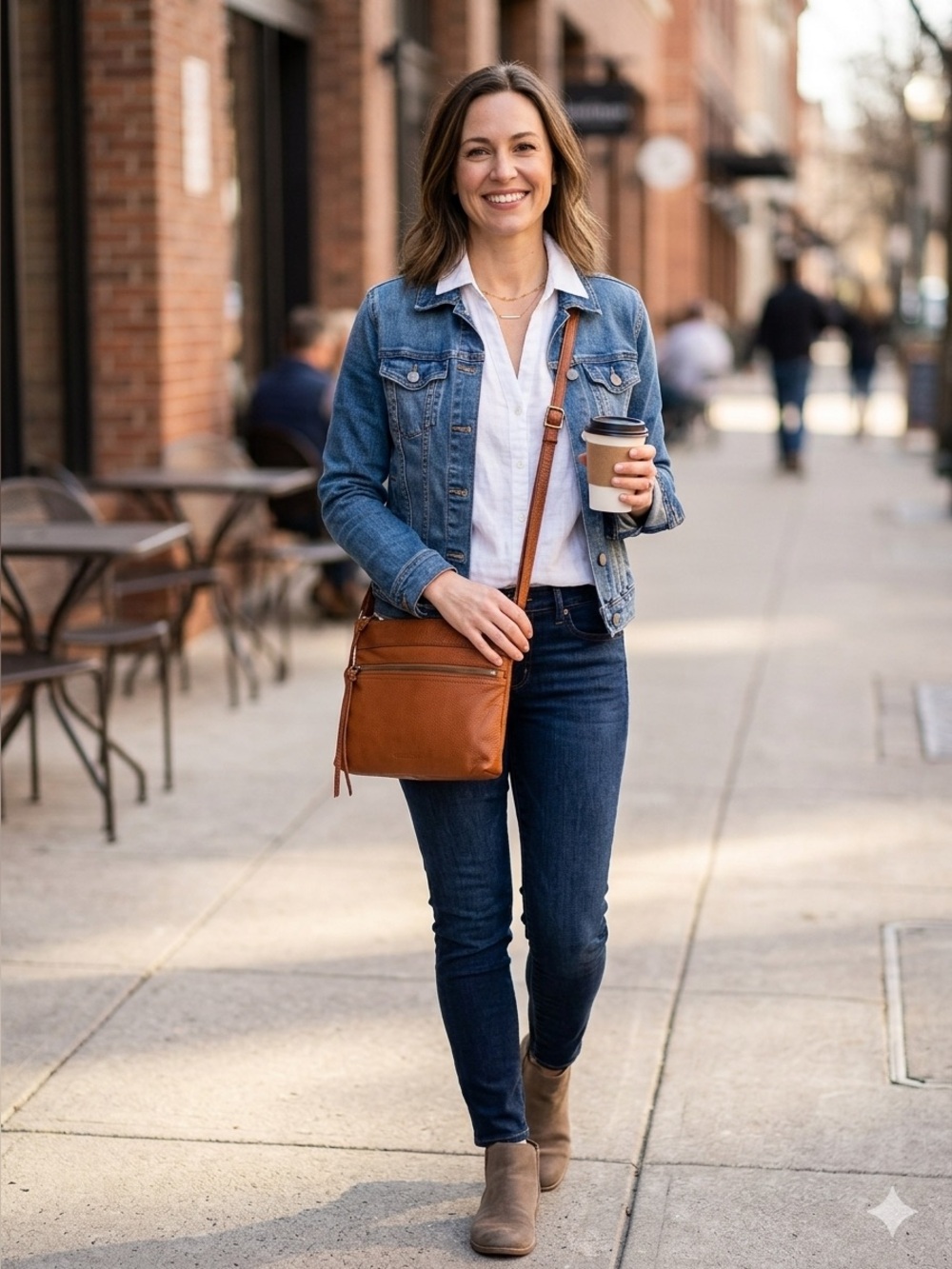 Margot New York - Genuine Leather Crossbody Bag in Cognac Brown